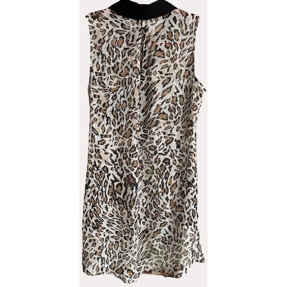HIP Sheer Chiffon Animal Leopard Print Gold Button Front Blouse Sleeveless S - Picture 4 of 6